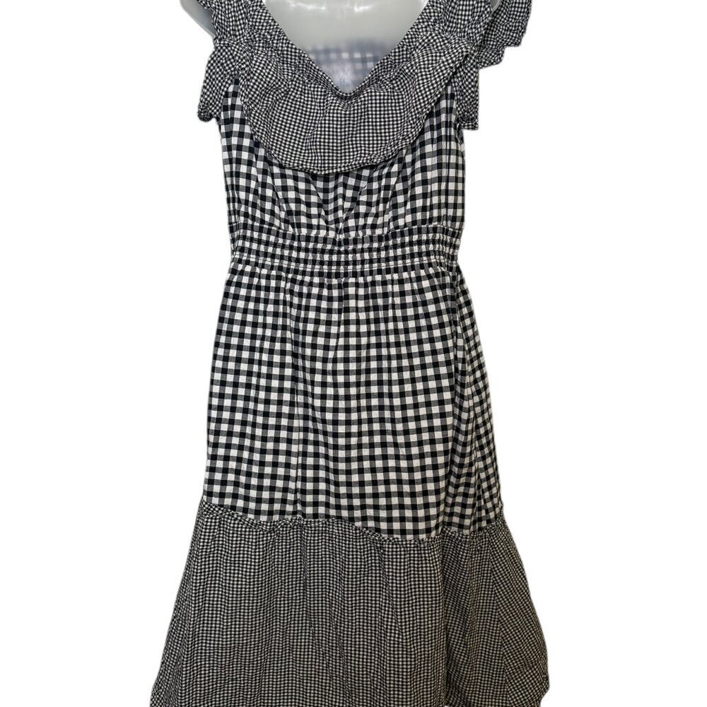 Rachel Roy Gingham Off-Shoulder Ruffle Midi Dress 0X Black White - Picture 4 of 7